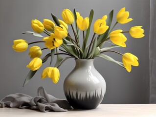 Radiant Yellow Tulips: A Masterpiece of Nature's Art Displayed Elegantly in a Vase Generative AI