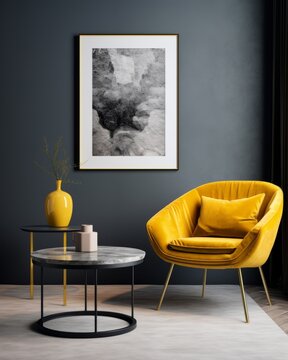 Luxurious Yellow Velvet Chair and Golden Table - A Touch of Royalty for Your Living Space Generative AI