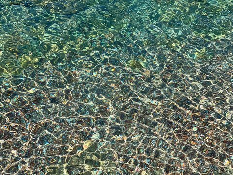 Sea water underwater, transparent seabed.