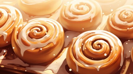  a close up of a bunch of doughnuts with icing on top of each of the doughnuts.