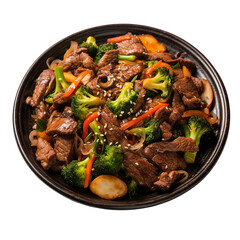 A Plate of Beef and Vegetable Stir-Fry Isolated on a Transparent Background