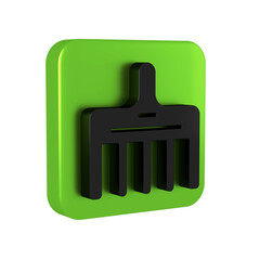 Black Hairbrush icon isolated on transparent background. Comb hair sign. Barber symbol. Green square button.