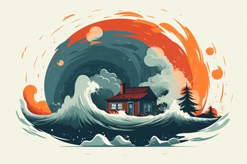 3d graphic illustration of a storm, tsunami and cyclone