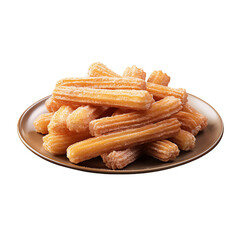 A Plate of Cinnamon Sugar Churros Isolated on a Transparent Background