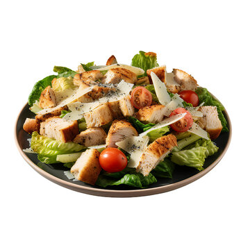A Plate of Classic Chicken Caesar Salad Isolated on a Transparent Background