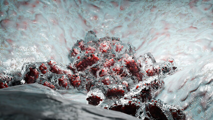 Virus Growth, cells multiplying, molecules reproduction division and cloning process, Cloning bacteria or Virus, duplicating its contents and dividing into two new cells, 3d render	