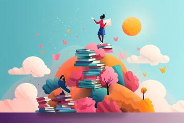 Graphic illustration for knowledge and wisdom, a reading club