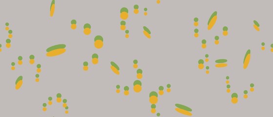 Seamless abstract textured pattern. Simple grey background with yellow, green dots. Digital brush strokes background. Design for textile fabrics, wrapping paper, background, wallpaper, cover.