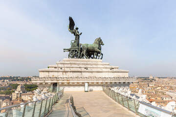 Quadriga of Freedom (Quadriga della Libertà) at the Vittoriano building with a view over Rome,...