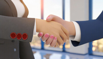 A businesswoman and her colleague shake hands and congratulate each other on a successful career.