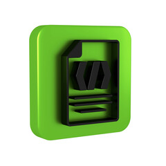 Black Binary code icon isolated on transparent background. Green square button.