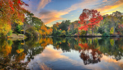 autumn colors reflecting on the lake at jack londons park