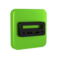 Black Car audio icon isolated on transparent background. Fm radio car audio icon. Green square button.