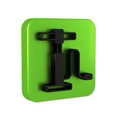Black Car air pump icon isolated on transparent background. Green square button.