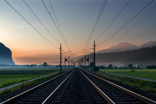 railway in the sunset