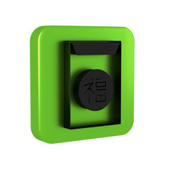 Black Chinese New Year icon isolated on transparent background. Green square button.