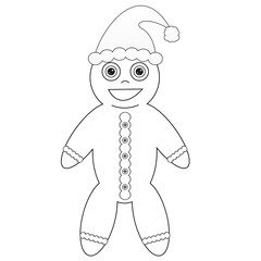 Childrens coloring books, A gingerbread man in a Christmas red hat, Christmas
