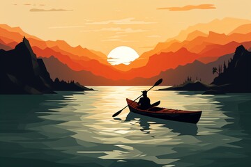 Cartoon graphic illustration of boating in lake