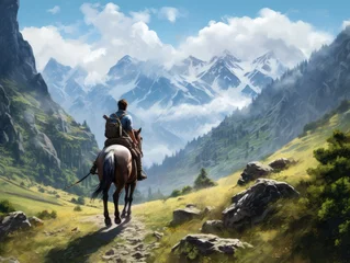Foto op Canvas Adventure in the Wilderness Horseback Riding in the Majestic Mountain Range © AzherJawed