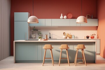 Cartoon illustration of a cute kitchen