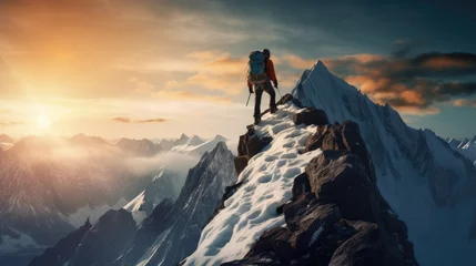 Foto op Plexiglas Courageous Climber Conquers Snowy Mountain Peak © AzherJawed