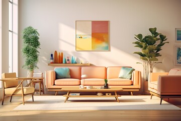 3d cartoon illustration of a living room in an apartment