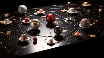  a picture of a solar system with all the planets and the sun in the center of the solar system on a black surface.