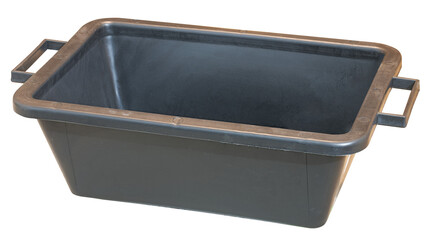 Plastic black container for mixing concrete mortar on isolated background.