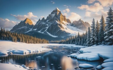 Fototapeta na wymiar Frozen mountain landscape beauty and adventure await