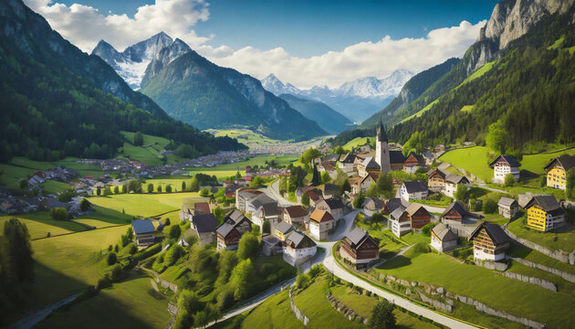 Small village in mountain landscape. Rural, german town aerial, travel destination   .ai generated