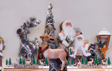 Santa Claus prepares Christmas tree and gifts