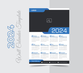 Single page modern wall calendar 2024 design template, happy new year 2024 calendar design, One Page Wall Calendar Design, A4 Size vector