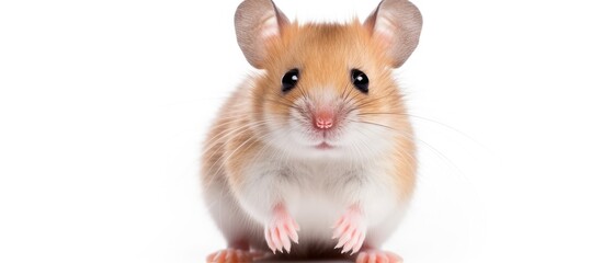 In the studio, an adorable and small hamster, a domestic pet and rodent, is captured in a cute image, isolated against a white background, showcasing its mammal-like features resembling a mouse.