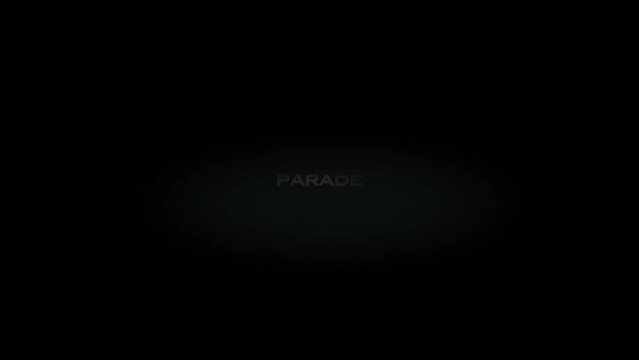 Parade 3D title metal text on black alpha channel background