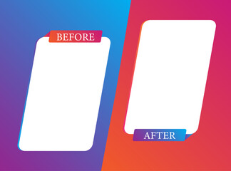Before and after creative gradient background template. Easy compare evidence badges for marketing and Two team vector templates. Abstract graphical element. Choose between two frames and format.