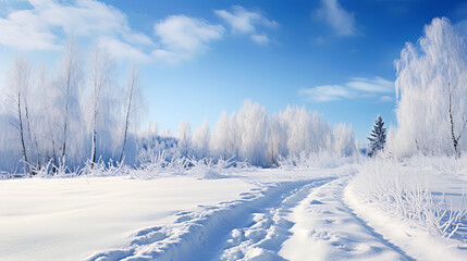 Winter background snow covered trees on a sunny day. High quality photo