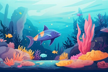 Fototapeta premium Cartoon illustration of marine life