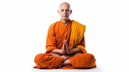 Serene Meditation: Buddhist Monk in Traditional Orange Robe. Generative ai