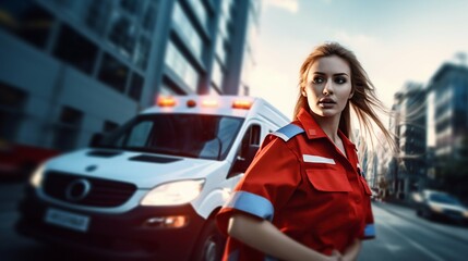 Obraz na płótnie Canvas Urgency in Motion: Ambulance Speeding to Save Lives in Urban Traffic. Generative ai