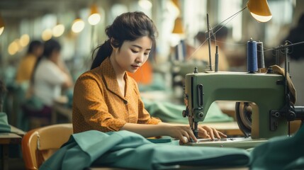 Dedicated Seamstress at Work in Textile Manufacturing. Generative ai