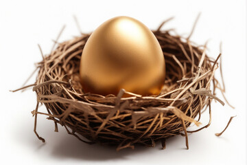 Naklejka na ściany i meble In the nest rests a single radiant golden egg, representing ideas of prosperity, financial success, and investment growth