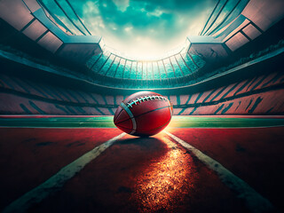American football ball on the stadium. 