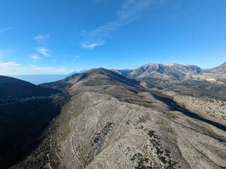 Albanian mountains near Saranda-aerial panorama landscape view  Albania Aerial photography. The Ionian Sea.Albanian Riviera. Shooting from a drone Sarande.Albanian coast-Balkan country.Hikers paradise