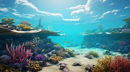 Coral reef background, underwater world, organisms living underwater
