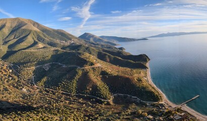 Albanian mountains near Saranda-aerial panorama landscape view Albania Aerial photography. The...