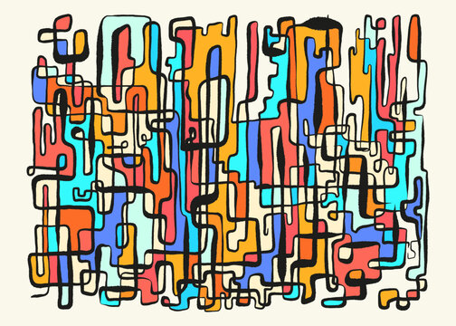 Vector aesthetic contemporary printable pattern with abstract Minimal elegant line brush stroke shapes, line in nude colors. Template pastel boho background in minimalist mid century style hand drawn.