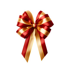 An elegant satin ribbon bow in rich red and gold, perfect for festive occasions and decorations.
