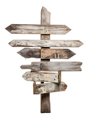 Rustic wooden directional signs amidst natural foliage, perfect for conveying themes of guidance and choice.