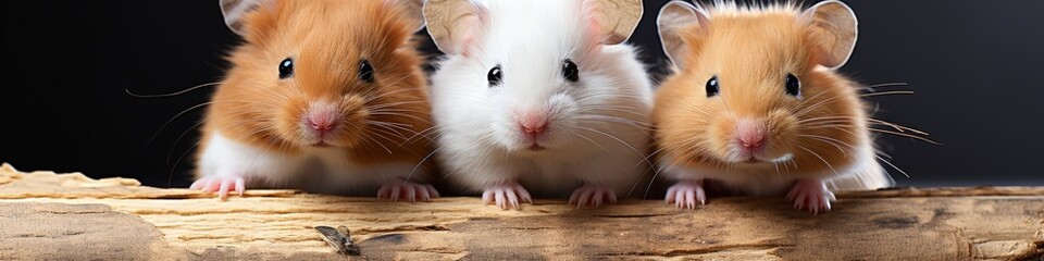 Fototapeta premium Three Alert Mice on Wooden Log