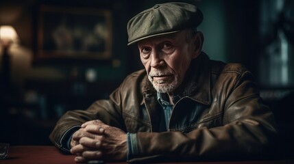  A portrait of an ordinary old man and the experiences he carries with his years in a pub - obrazy, fototapety, plakaty
